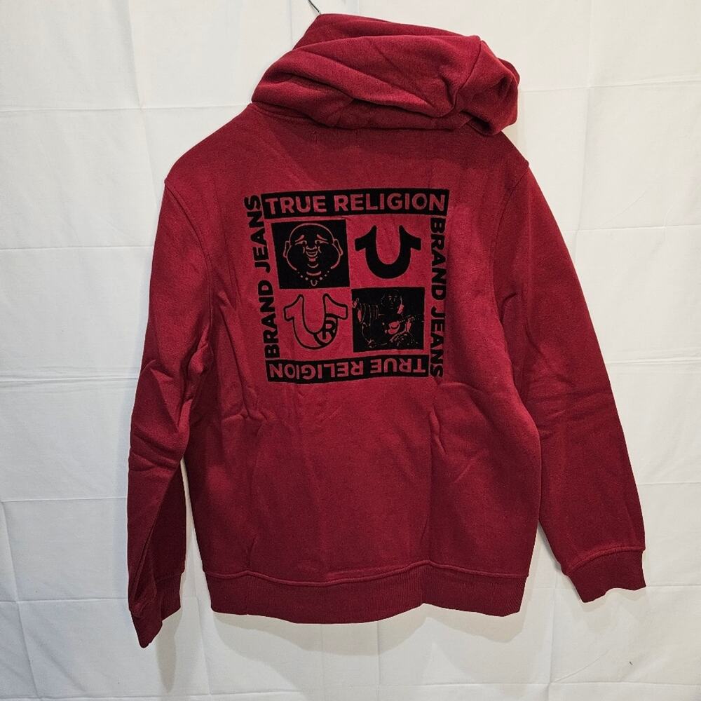 True Religion Hoodie Red Dahlia Multi Logo Zip Up Large